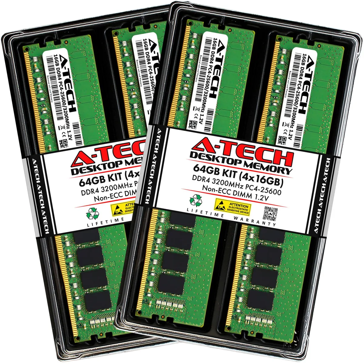 A-Tech A-Tech 64GB (4x16GB) DDR4 3200MHz CL22 1.2V 288-Pin UDIMM Kit — product photo