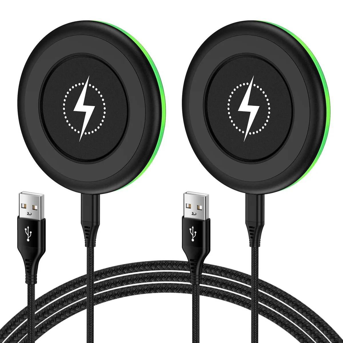 Two slim white wireless charging pads with Type-C ports, smooth finish, rubber base