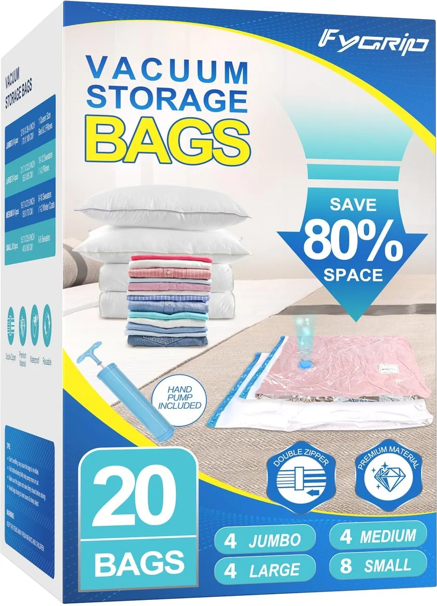 FYGRIP VSB06 20 Combo Vacuum Storage Bags with Hand Pump — product photo