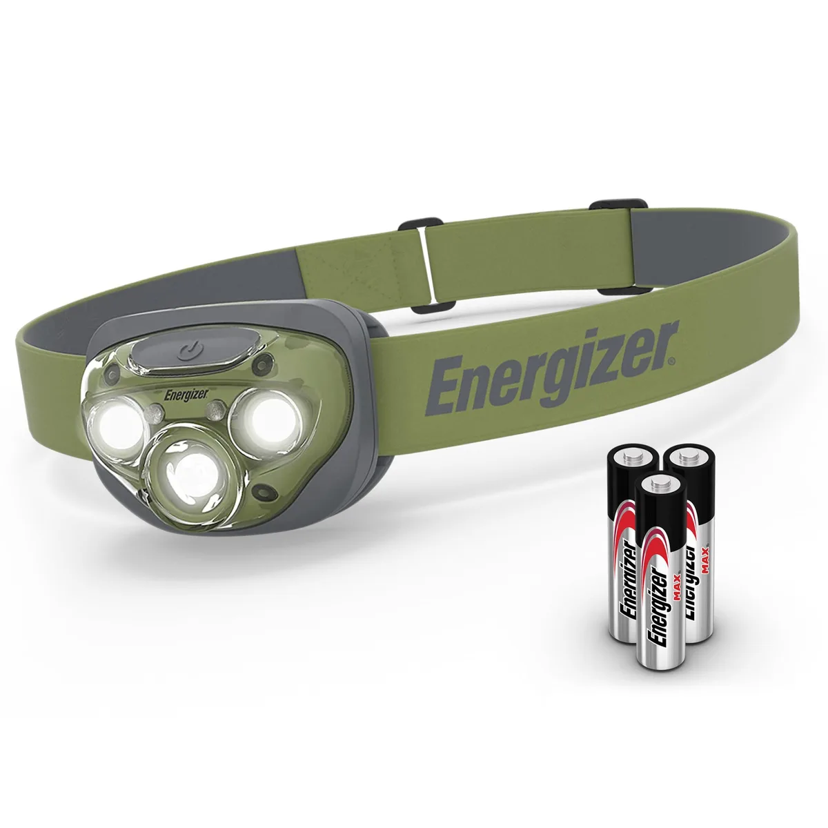 Two black Energizer PRO LED headlamps with adjustable straps, lightweight plastic housing, pivoting light modules