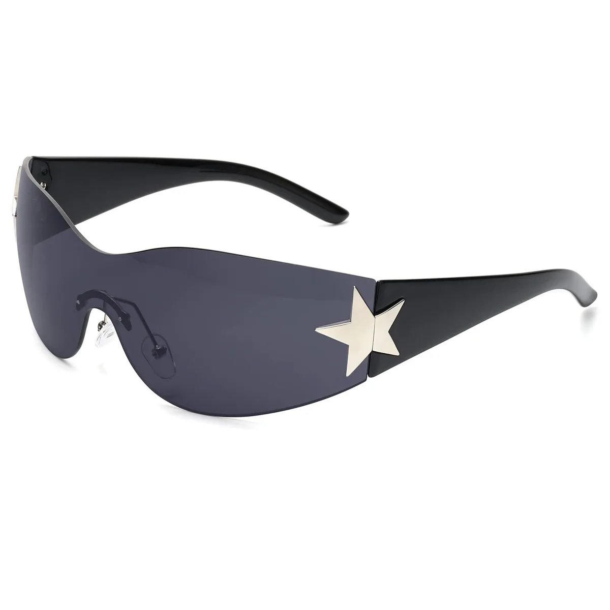 LIKSMU Wrap Around Rimless Y2k Sunglasses Black Lens Black Frame — product photo