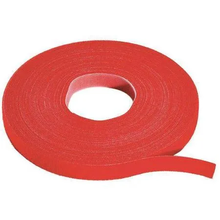 Red nylon hook-and-loop cable tie roll, three-quarter inch wide, seventy-five foot length