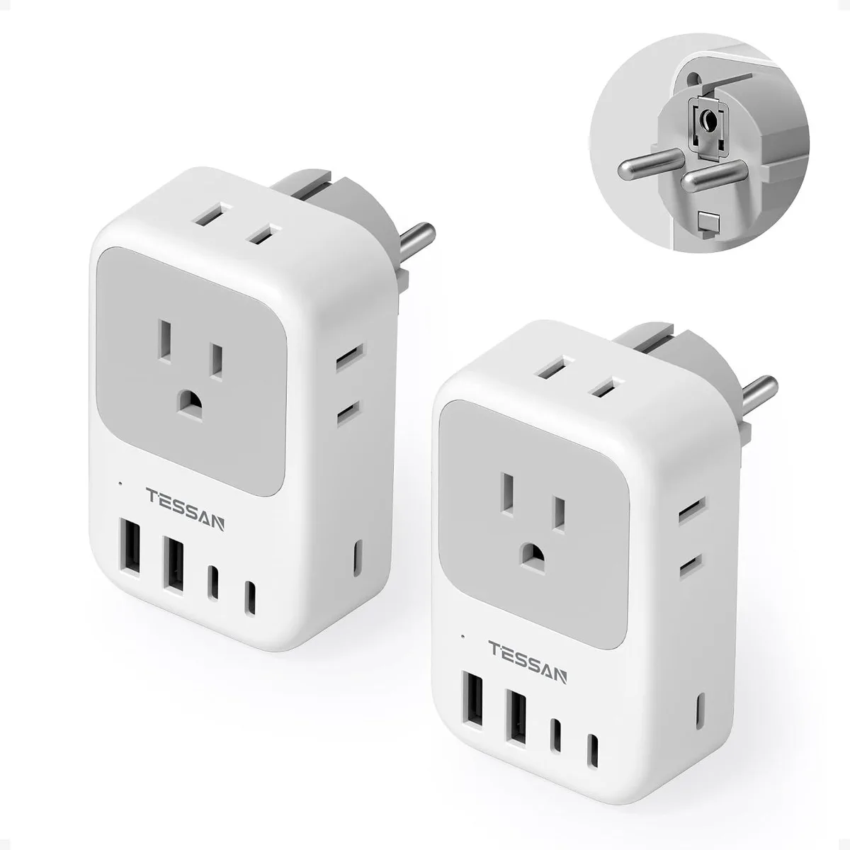 BASEUS BASEUS Type F Plug Adapter 2 Pack 28W 4 Outlets 5 USB Ports (3 USB-C) ac adapter — product photo