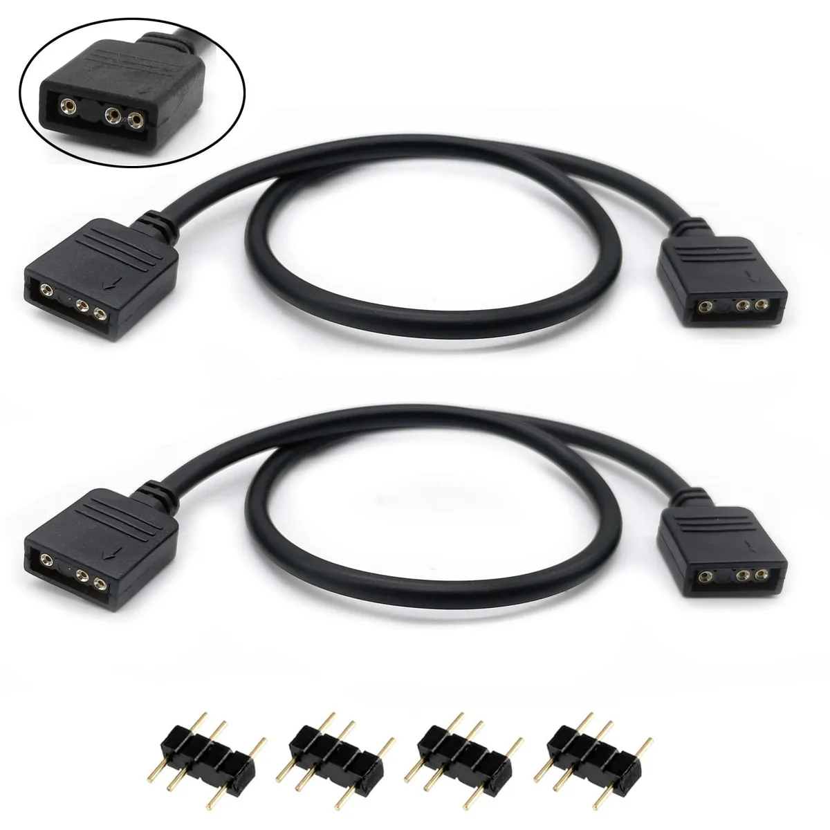 Jstincal 2-Pack 11.8in ARGB Extension Cable 5V 3-Pin Female to Female Splitter — product photo