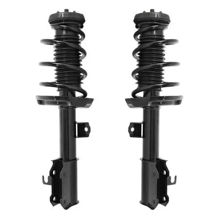 Pair of silver front strut assemblies with coil springs and top mounts for 2011-2012 Chevrolet Cruze