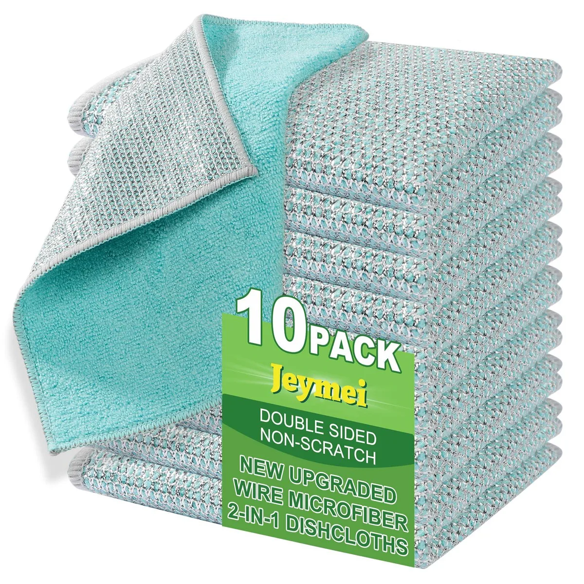 Pack of ten white square wire dishcloths, each 9.05 inches wide
