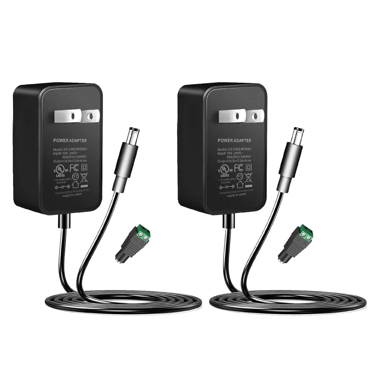 BASEUS BASEUS 24V 2A Power Adapter 2-Pack 48W 5.5mm x 2.1mm UL Listed — product photo