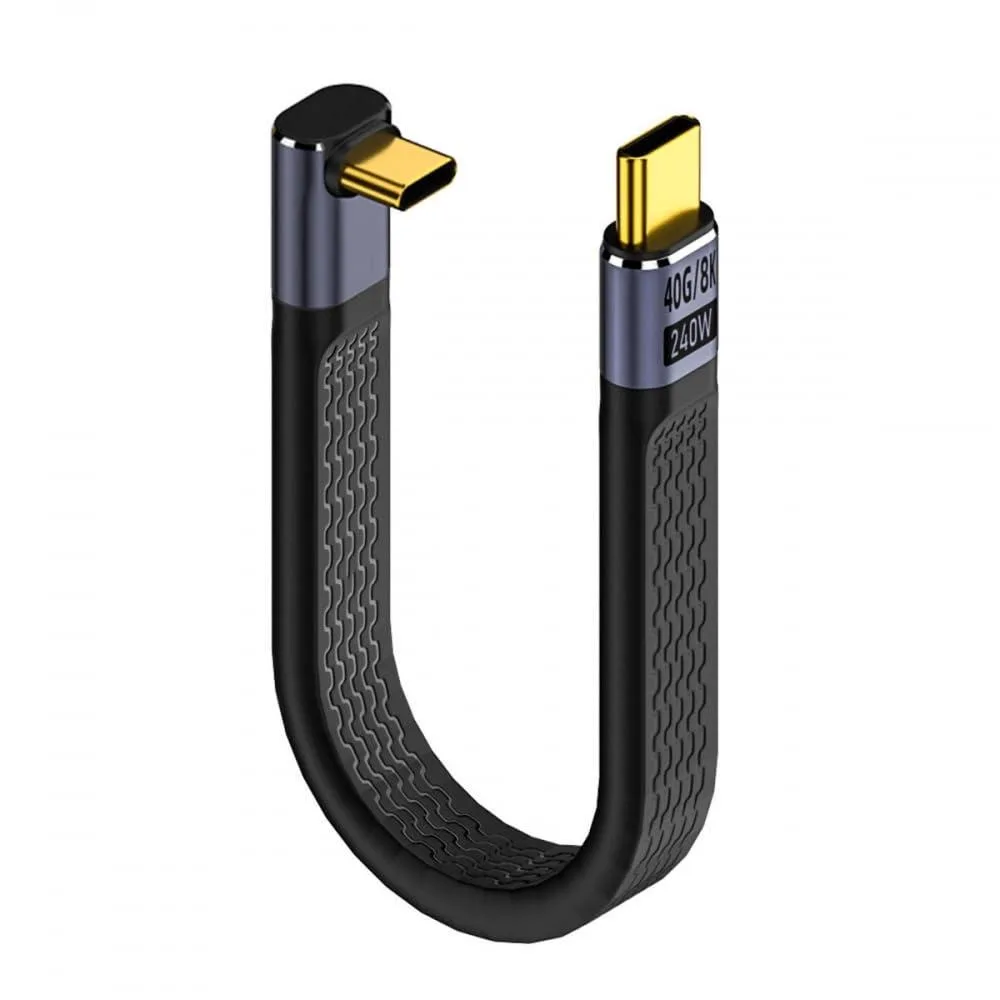 Short flat USB-C cable with upward-angled connectors on both ends