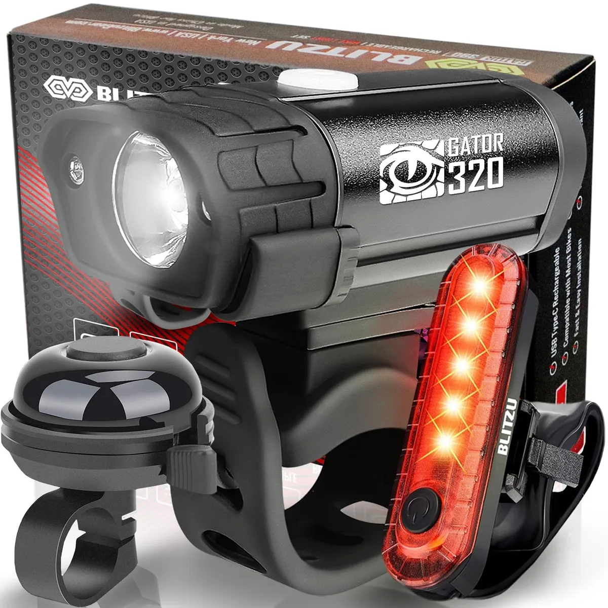  BLITZU Gator 320 550 Lumens Bike Light Set with Bell — product photo
