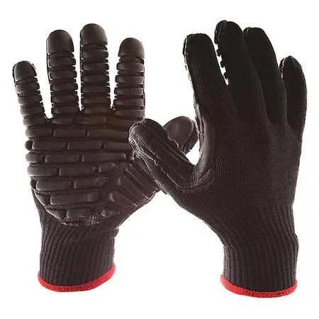 Pair of black cotton knit gloves with dotted chloroprene palm coating