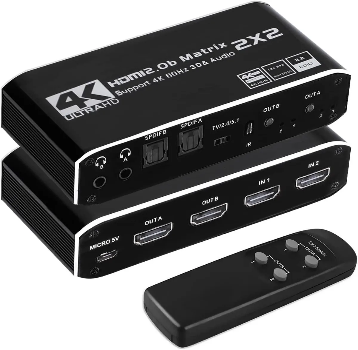 ESTONE ESTONE OZJ6 HDMI Matrix Switch 2x2 4K@60Hz 18.5Gbps — product photo
