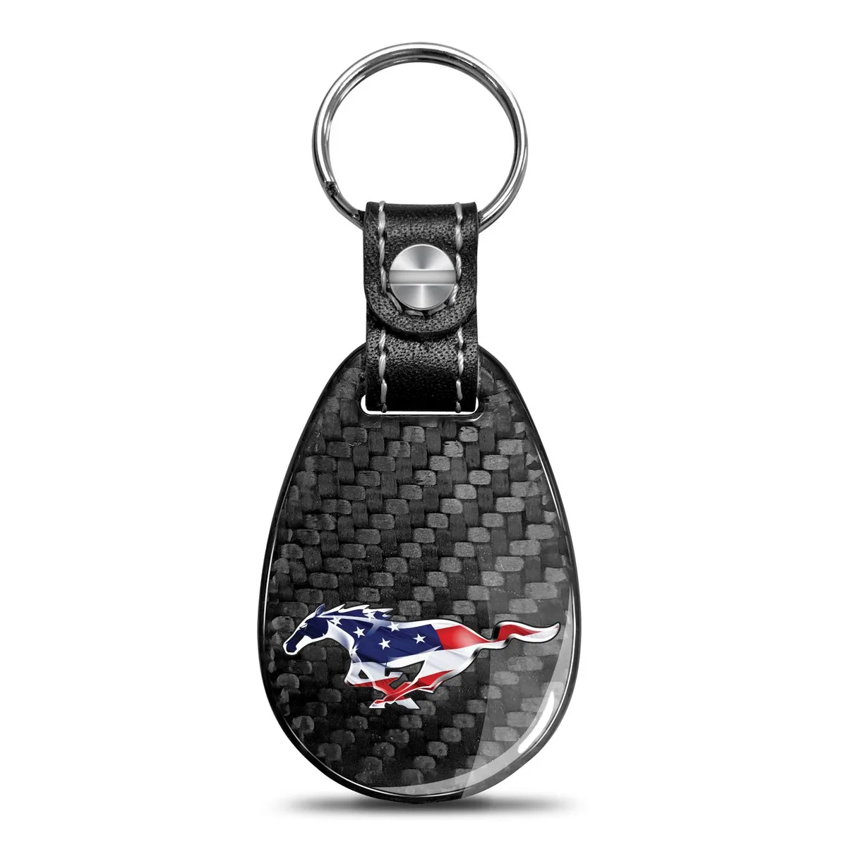 iPick Image, LLC iPick Image, LLC Ford Mustang USA Flag Carbon Fiber Leather Key Chain — product photo