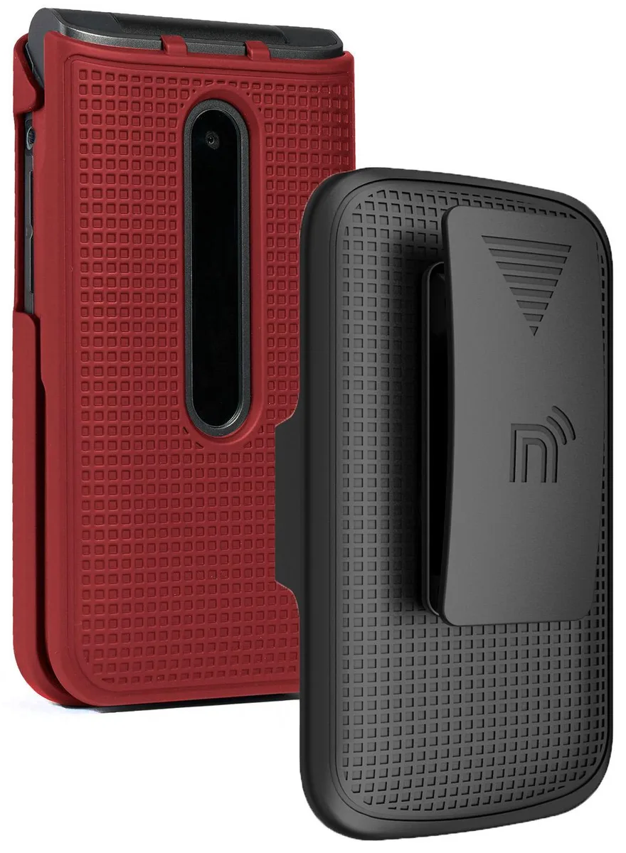 Nakedcellphone Nakedcellphone Grid Case + Belt Clip Holster Combo Red for LG Wine 2 LTE LM-Y120 — product photo