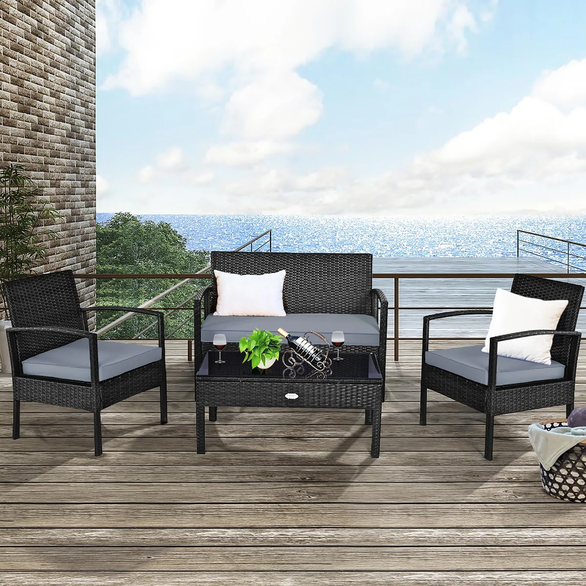 Costway Costway 4PCS Patio Rattan Furniture Set Black — product photo