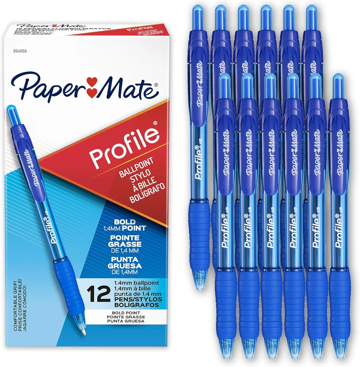 Paper Mate Paper Mate Profile Retractable Ballpoint Pens 1.4mm Blue Pack of 12 89466 — product photo