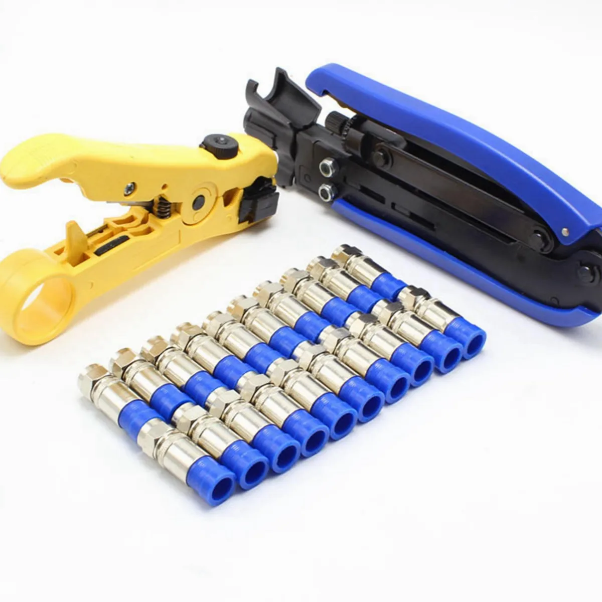 Yankok Yankok Coaxial Cable Crimper Kit with Stripper and 20 F-Type Connectors — product photo