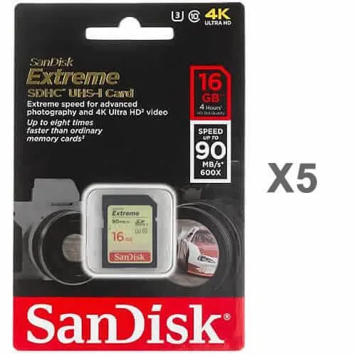 SanDisk SanDisk Extreme 16GB SDHC Class 10 5-Pack memory card — product photo