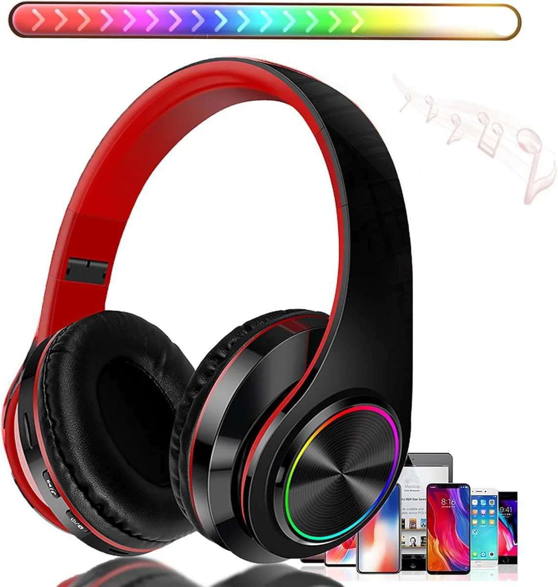 TUKO TUKO Bluetooth 5.0 Over-Ear Headphones Black Red — product photo