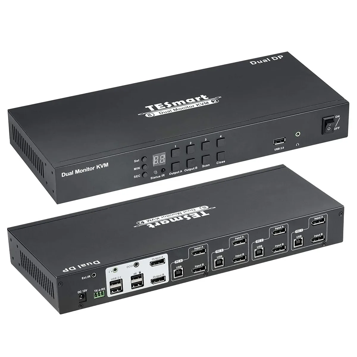 FOCUSTEC FOCUSTEC PKS0802A10 DisplayPort KVM Switch 4-Port 2-Monitor 4K@60Hz — product photo