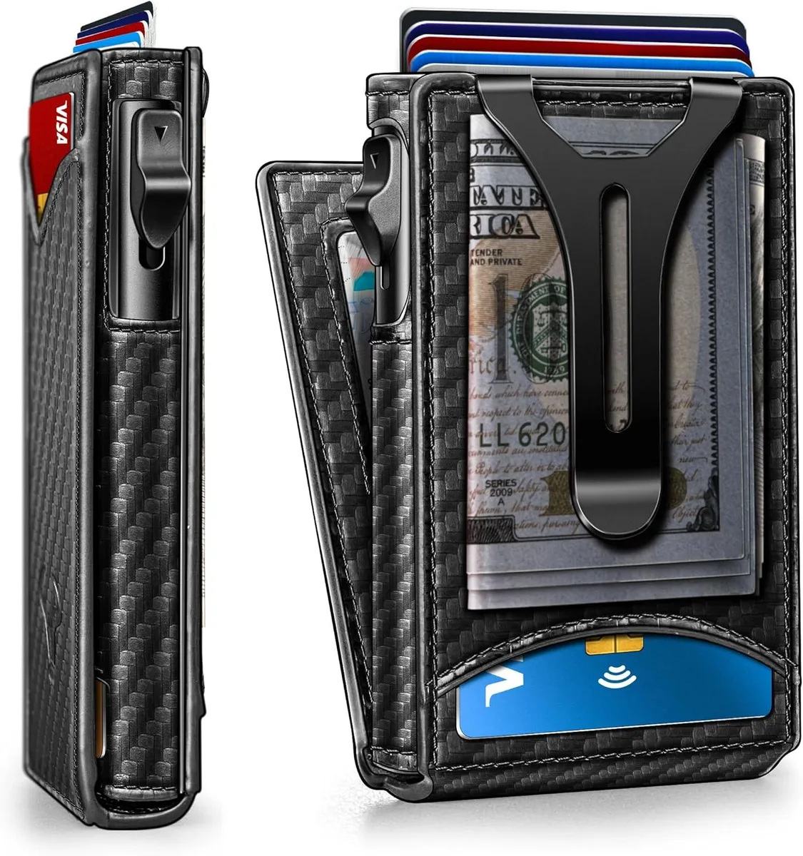 TAURKENAM TAURKENAM Pop-up Metal Card Case Magnetic Leather Flip 9 Cards Money Clip 34 2.5 — product photo