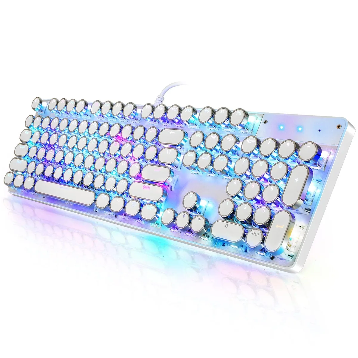  YSCP HJ900 Typewriter Style Mechanical Gaming Keyboard Blue Switch RGB White 104 Keys — product photo