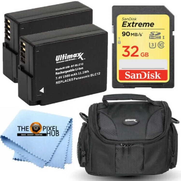 Ultimaxx Ultimaxx 2x DMW-BLC12 1500mAh Battery Kit with 32GB SD Card, Case & Cloth — product photo