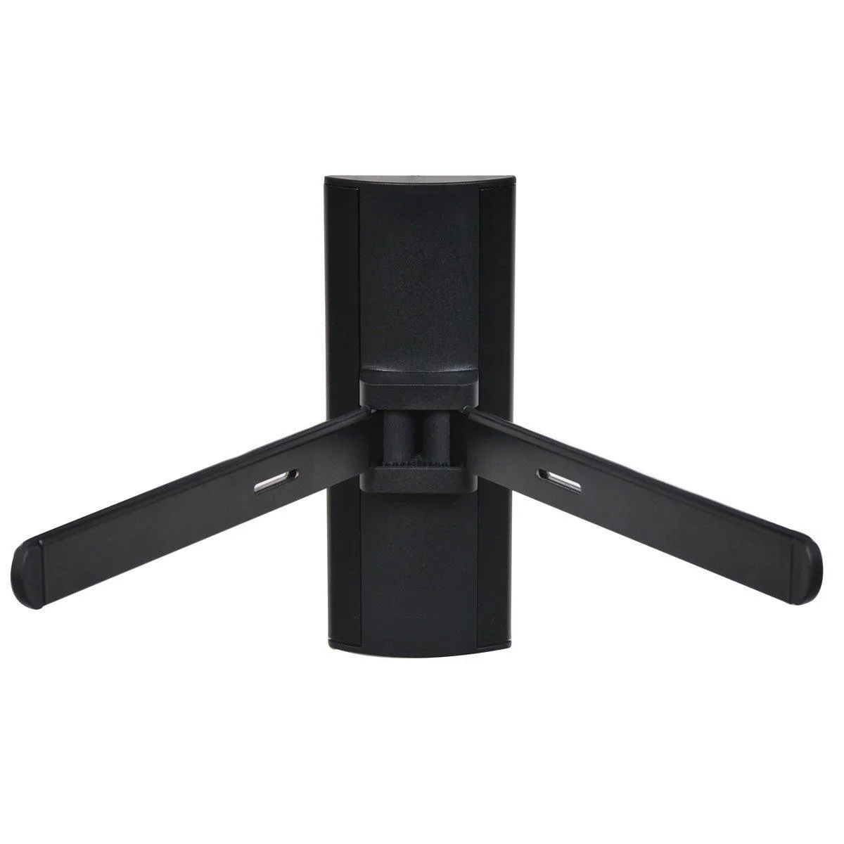 Black steel wall-mount shelf with adjustable depth arms, 1.7 in high, 4.8 in wide