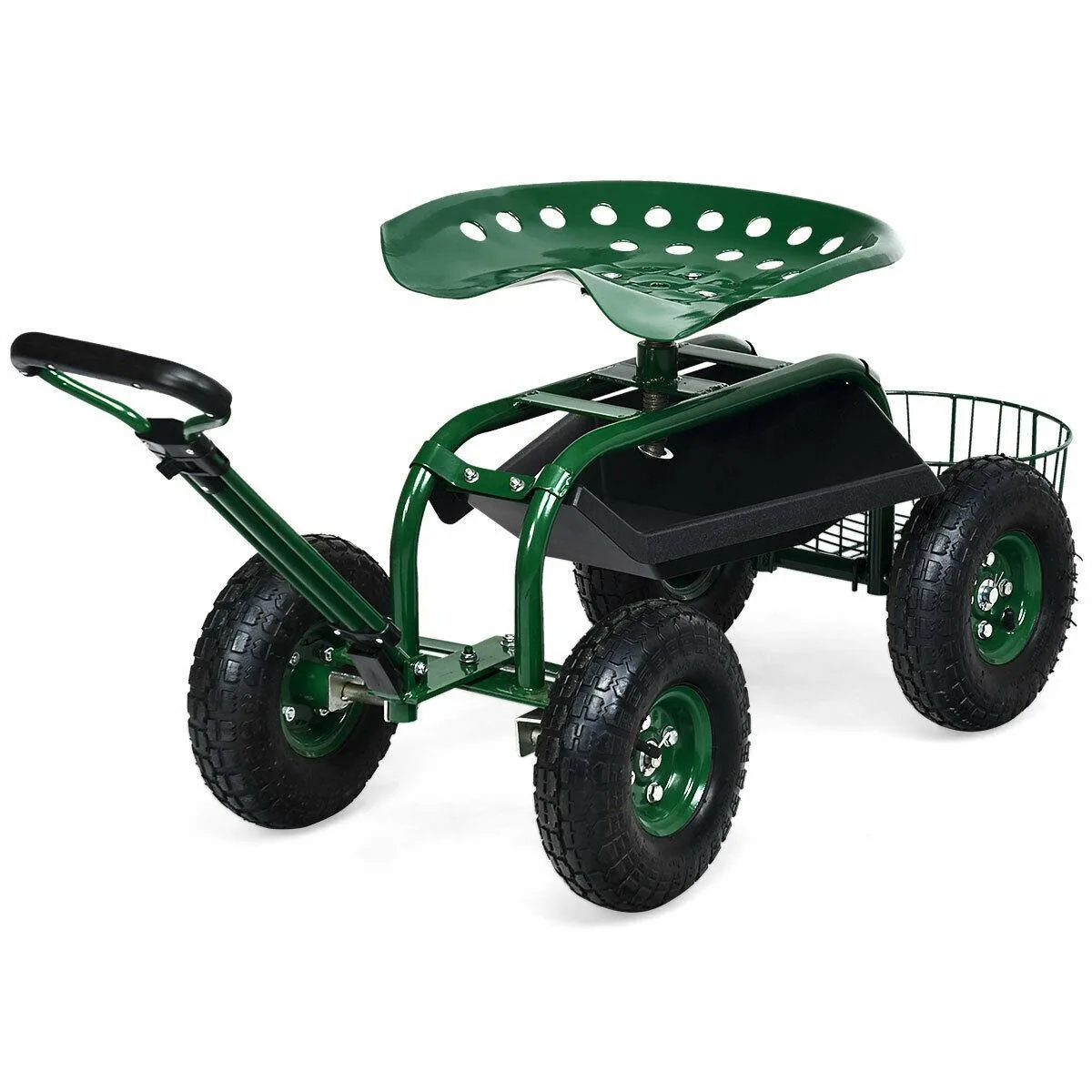 SlickBlue SlickBlue Heavy Duty Garden Cart with Tool Tray and 360 Swivel Seat Green — product photo