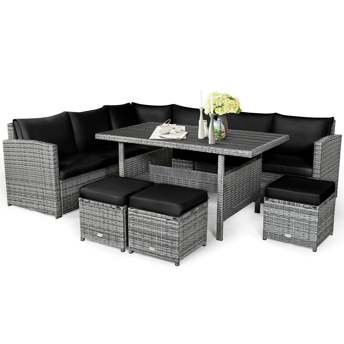 SlickBlue SlickBlue 7-Piece Rattan Sectional Dining Set with Ottoman — product photo