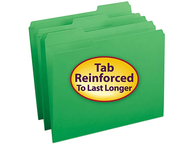 Smead Smead 12134 File Folder 1/3 Cut Reinforced Top Tab Letter Green 100/Box 11-pt Stock — product photo