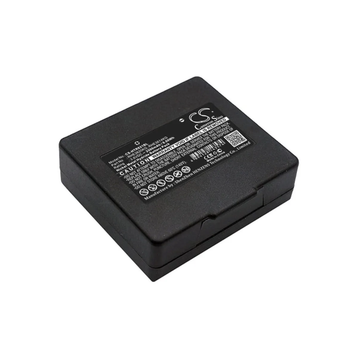 Rectangular battery pack, dark casing, wire connector visible