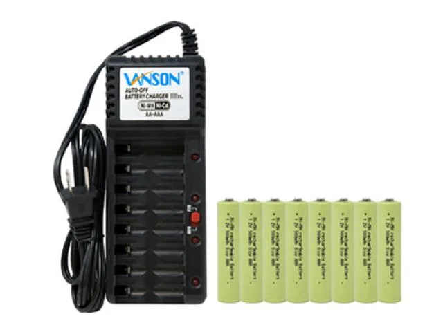 DUSLAN DUSLAN V868 8-bay AA/AAA charger with 8 AAA 900 mAh NiMH batteries — product photo