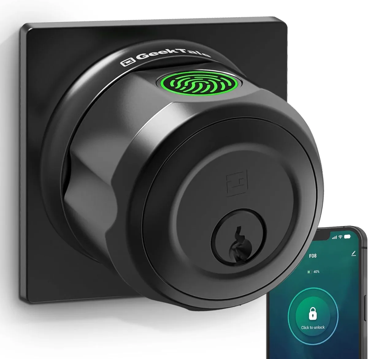 DNBeffulgent DNBeffulgent F08 Smart Deadbolt Door Lock Black Fingerprint App Bluetooth 20 Prints — product photo