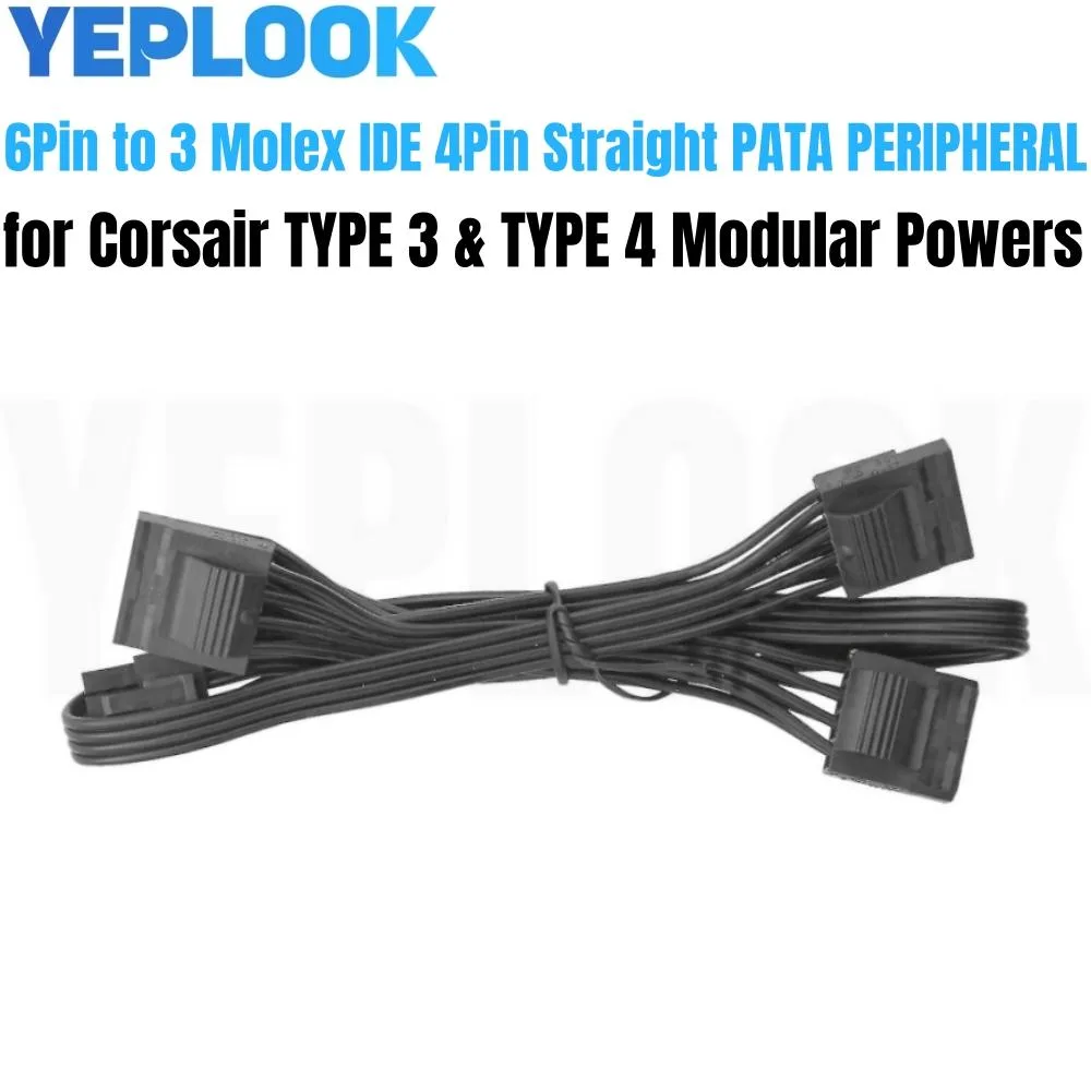 YEPLOOK YEPLOOK 6Pin to 3x Molex 18AWG 50+15+15cm internal power cable — product photo