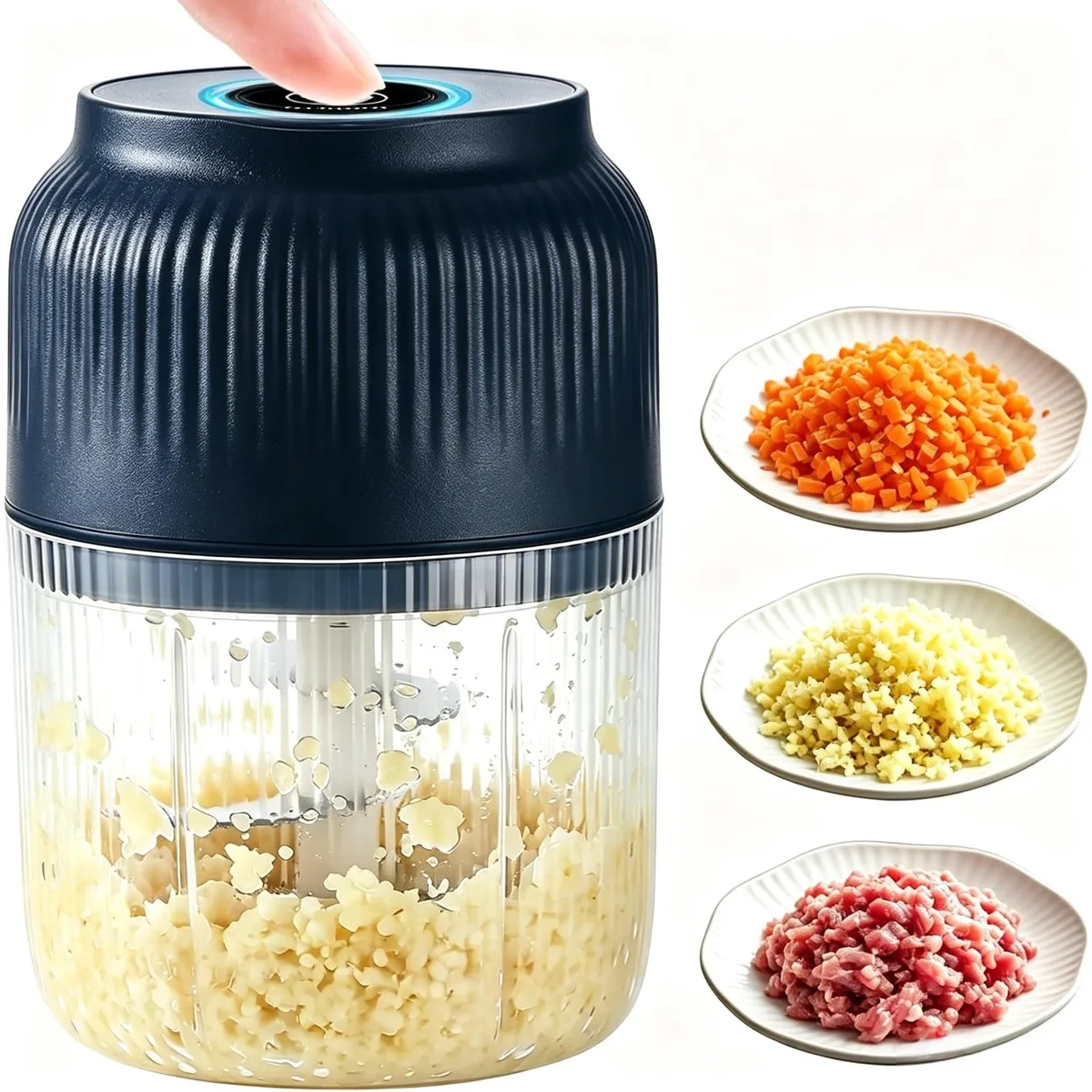 Compact blue cordless food chopper 400ml capacity