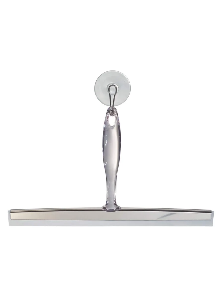 Clear plastic 12-inch squeegee with stainless steel accents and suction hook