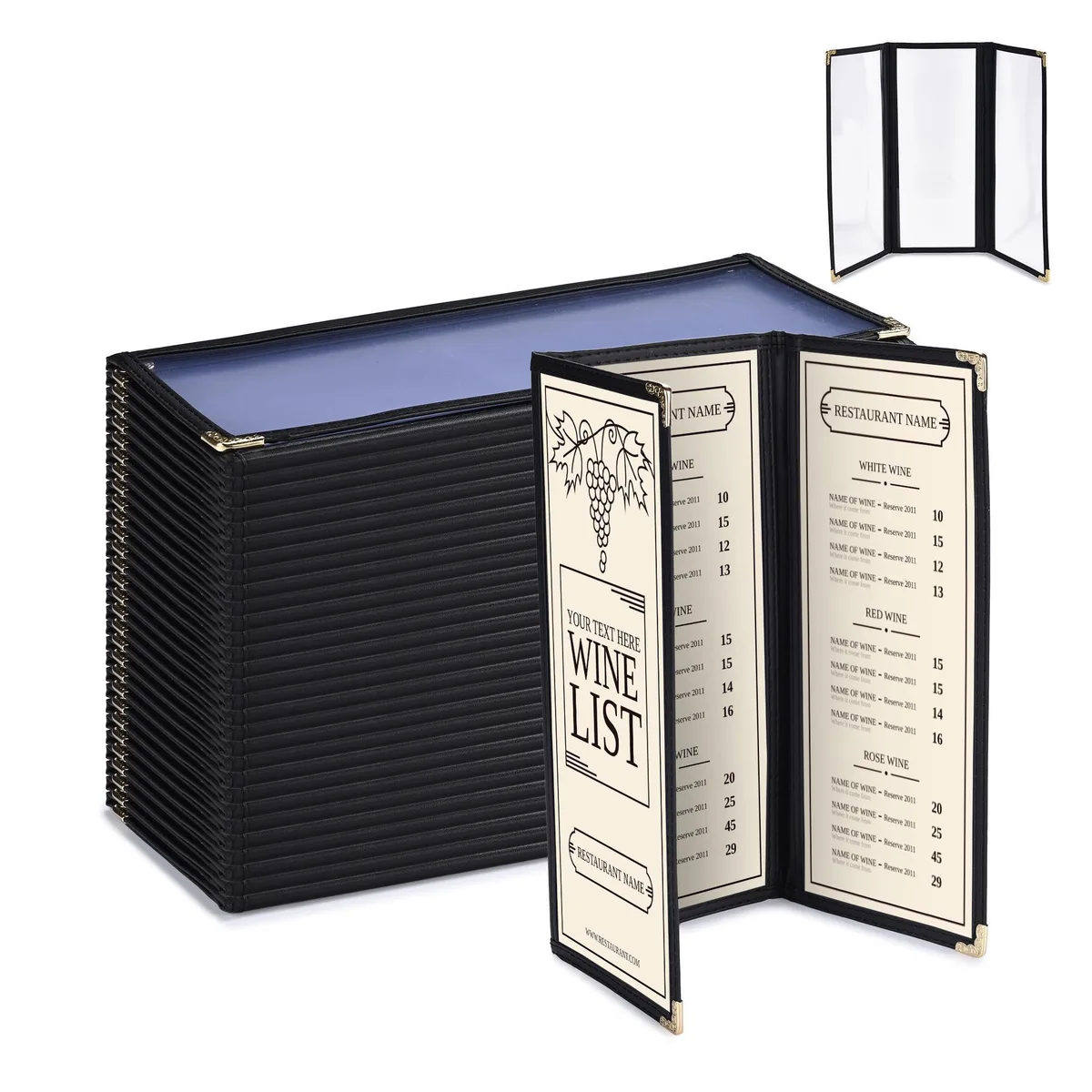 Yescom USA, Inc. Yescom USA, Inc. 26MNC031-411T3-06-30 30 Pcs 4.25 x 11" Trifold Menu Covers 6 View accessory — product photo