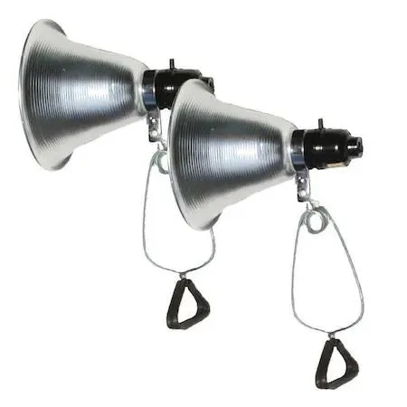 Pair of black and silver adjustable clamp grow lights with 5.5 inch heads and push button switches