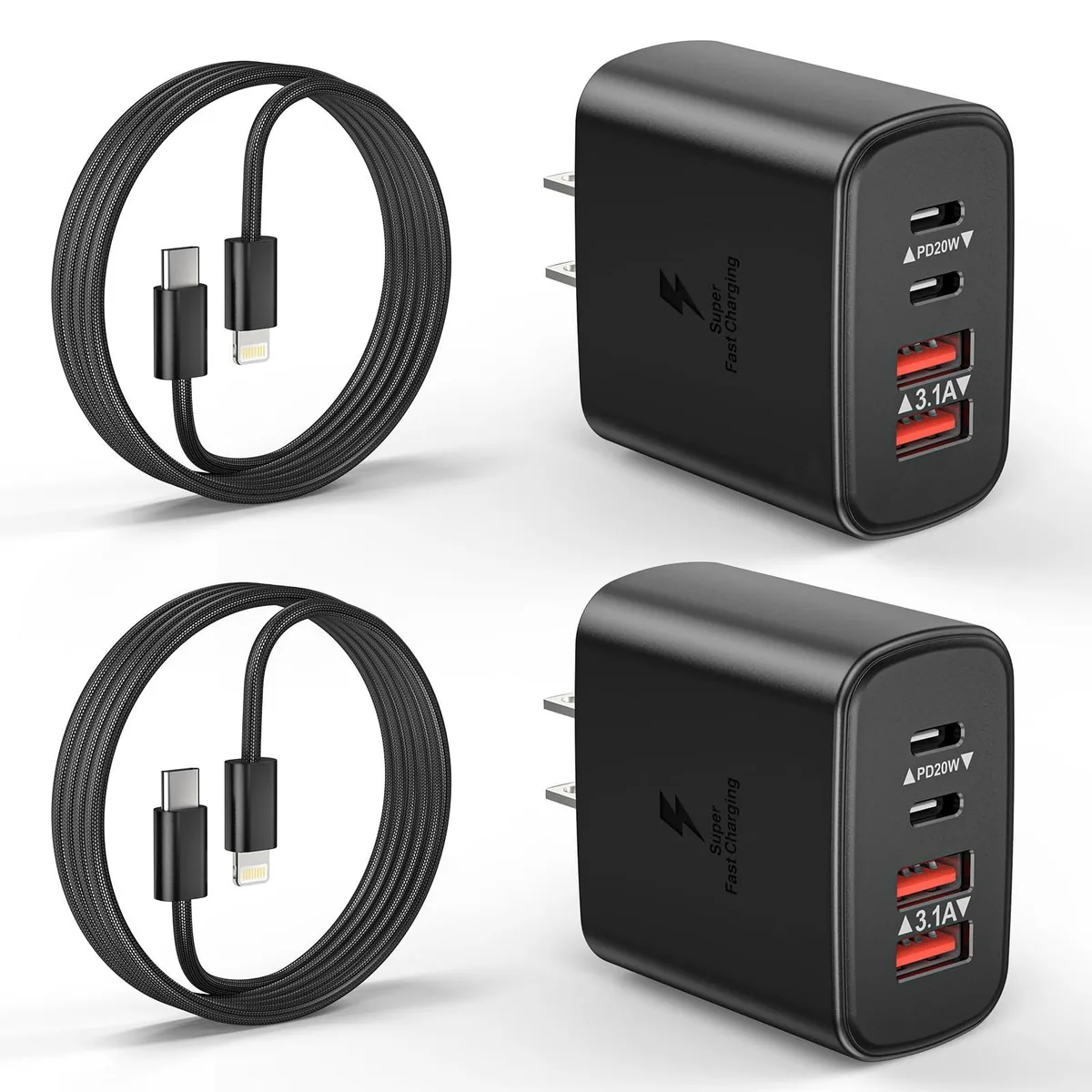 KEHIPI KEHIPI OFS-PD569 2-Pack 4-Port 40W USB Charger with 6ft Cable — product photo