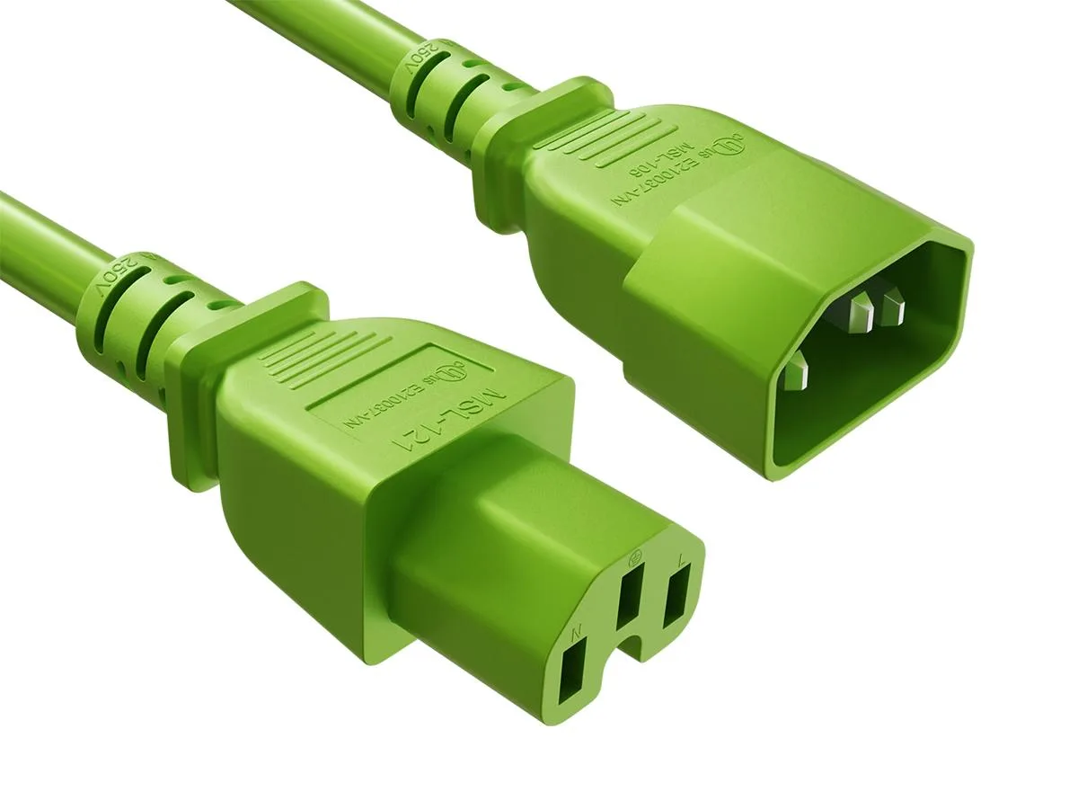 Cable Leader Cable Leader 2ft IEC C14 to C15 14 AWG 15A 250V Green computer power adapter cord — product photo