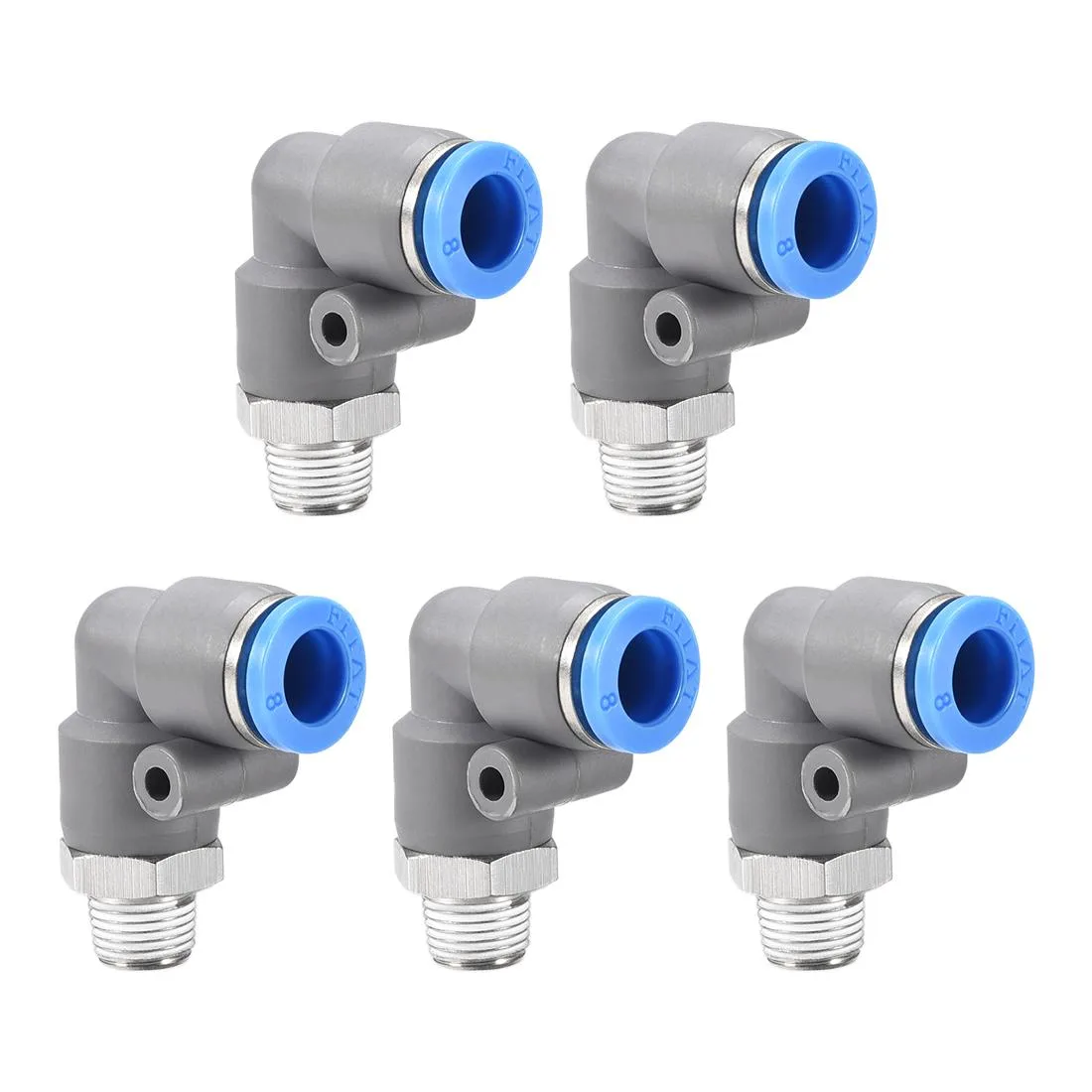 Unique-Bargains Unique-Bargains 90 Degree Swivel Elbow Connector 8mm OD x 1/8PT Grey 5Pcs — product photo