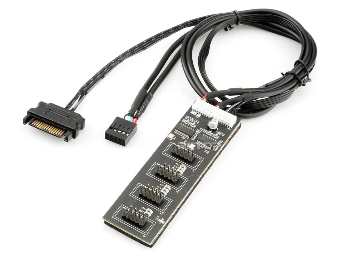 RIITOP RIITOP 9-Pin USB 2.0 Header Splitter 1 to 4 Ports with SATA Power 50cm — product photo