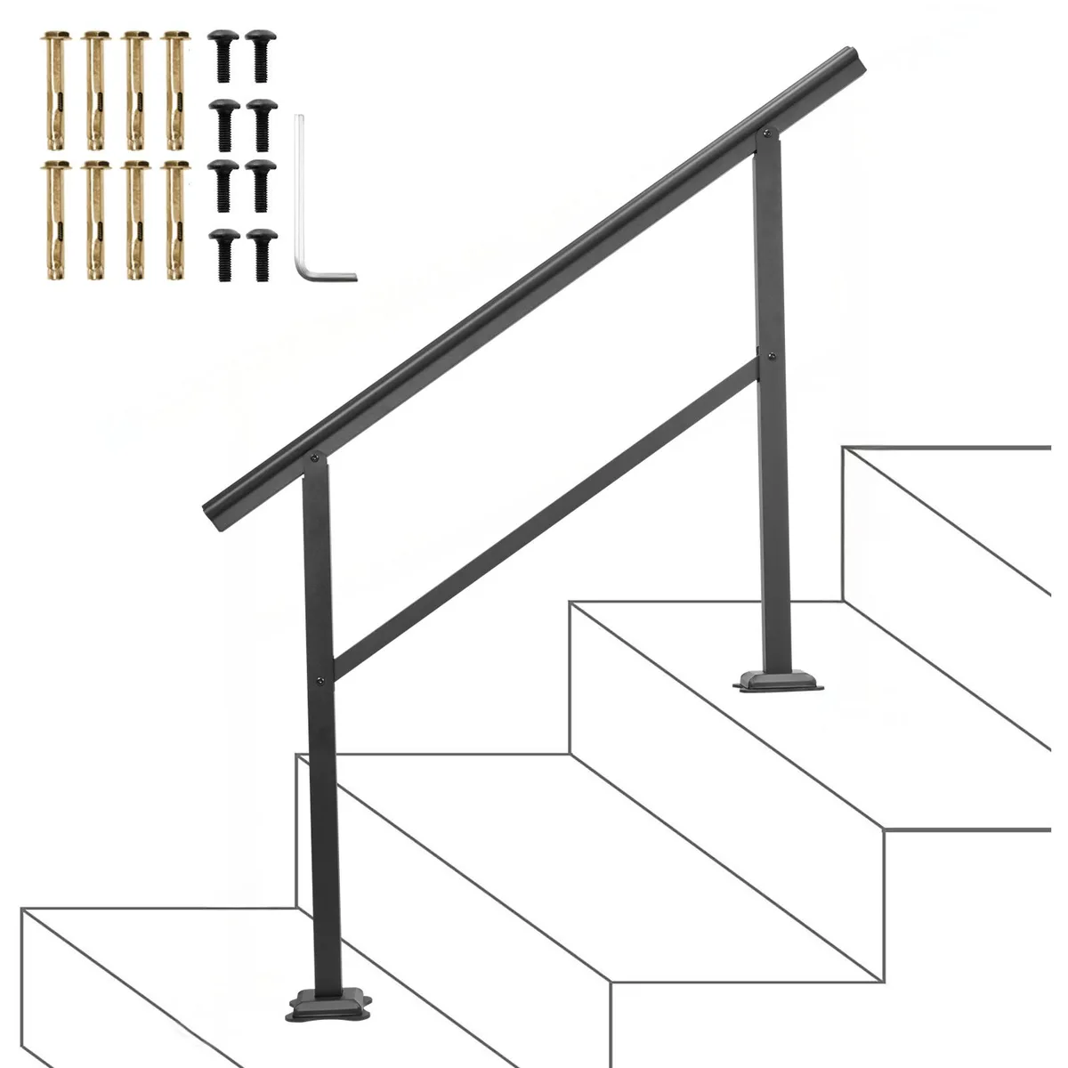 VEVOR VEVOR Outdoor Handrail 47.6 x 35.2 Inch Aluminum Black Adjustable 0-30° 3-4 Steps — product photo