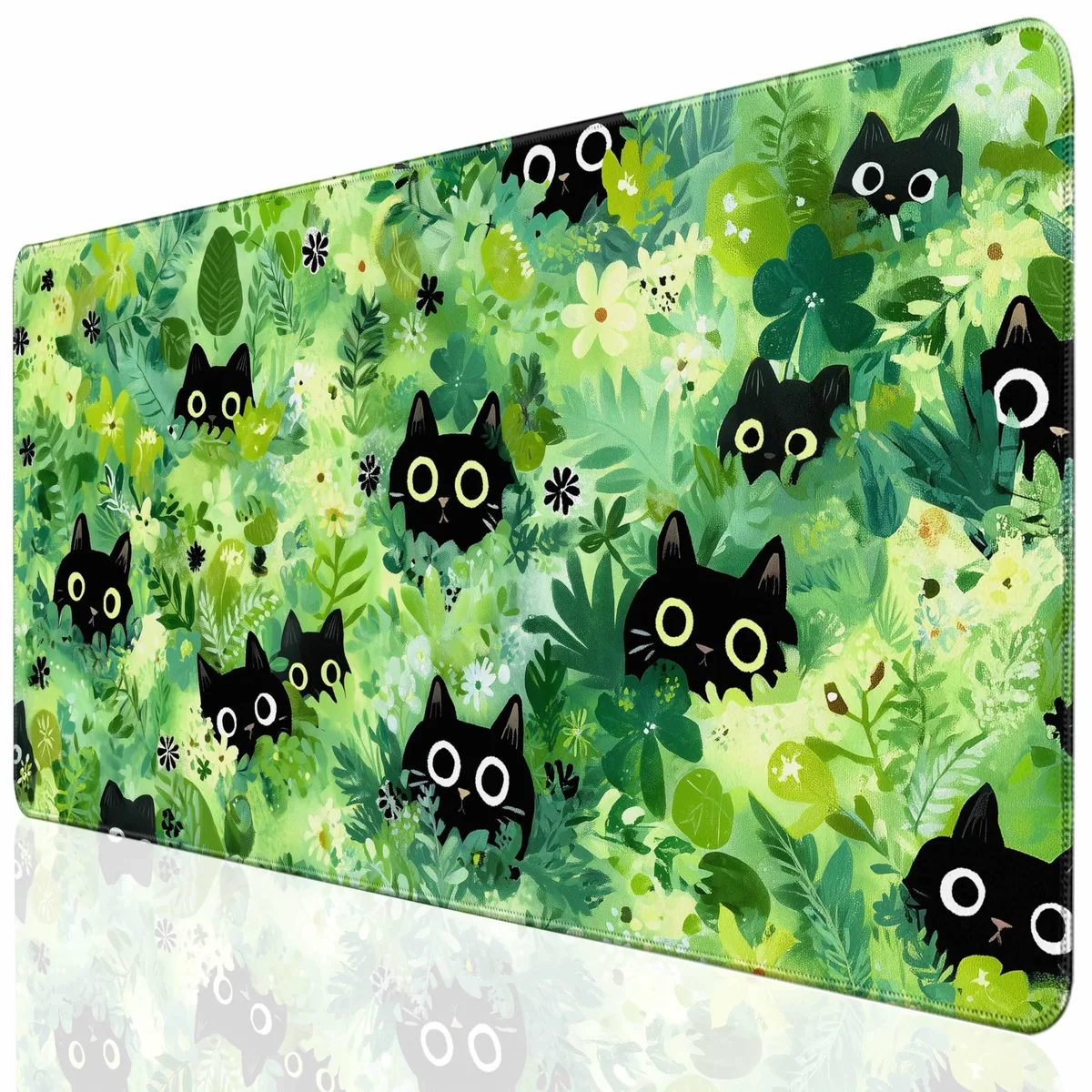  TIRANVERA Extended Mouse Pad 31.5 x 15.7 in Green Plant Cat — product photo