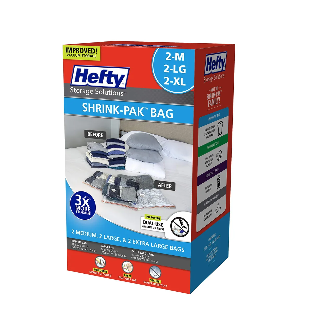 Six clear vacuum storage bags in three sizes