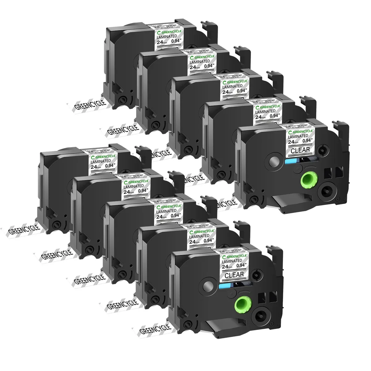 GREENCYCLE GREENCYCLE TZe-151 24mm Black on Clear Laminated Tape 10 Pack — product photo