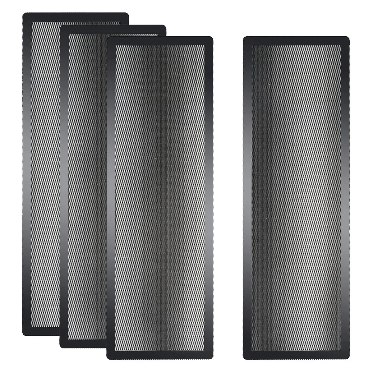 Four black rectangular magnetic PVC mesh filters 360x120mm