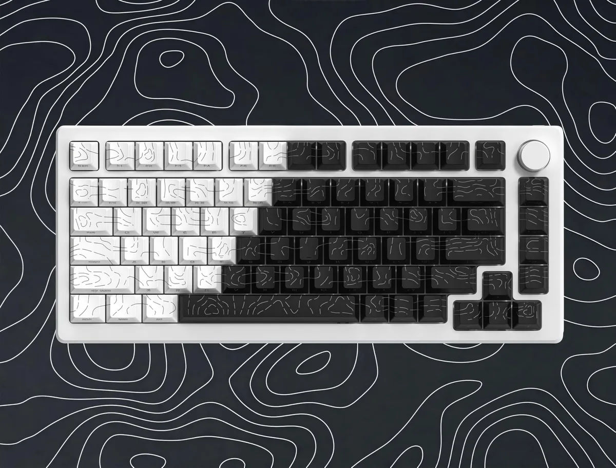 Womier Womier Double Shot PBT Keycap Set 132-Key White/Black Topographic Cherry Profile 60 65 75 96 100% — product photo