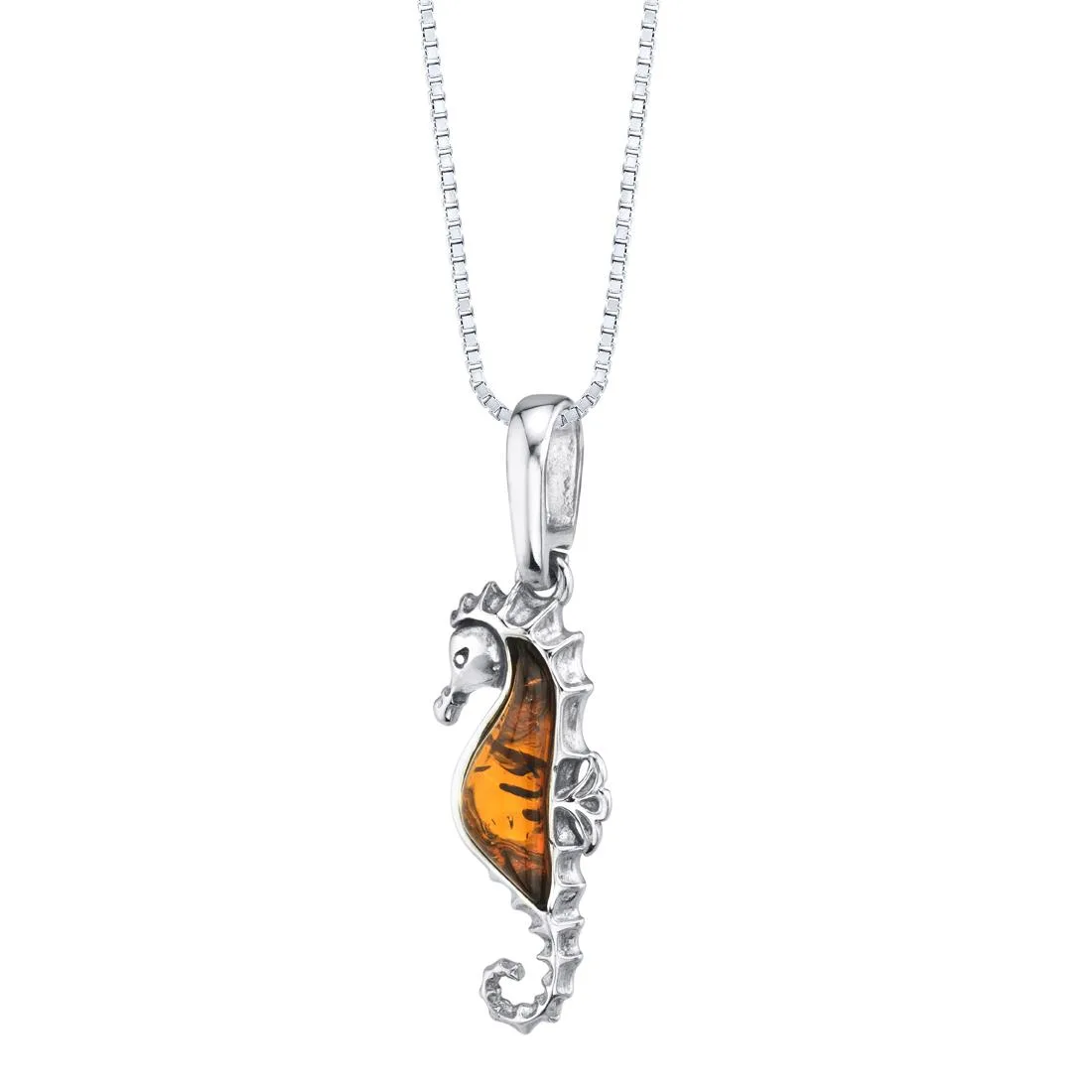 Oravo Oravo Seahorse Pendant Necklace Cognac Amber Sterling Silver 18" 1.7ct .925 — product photo