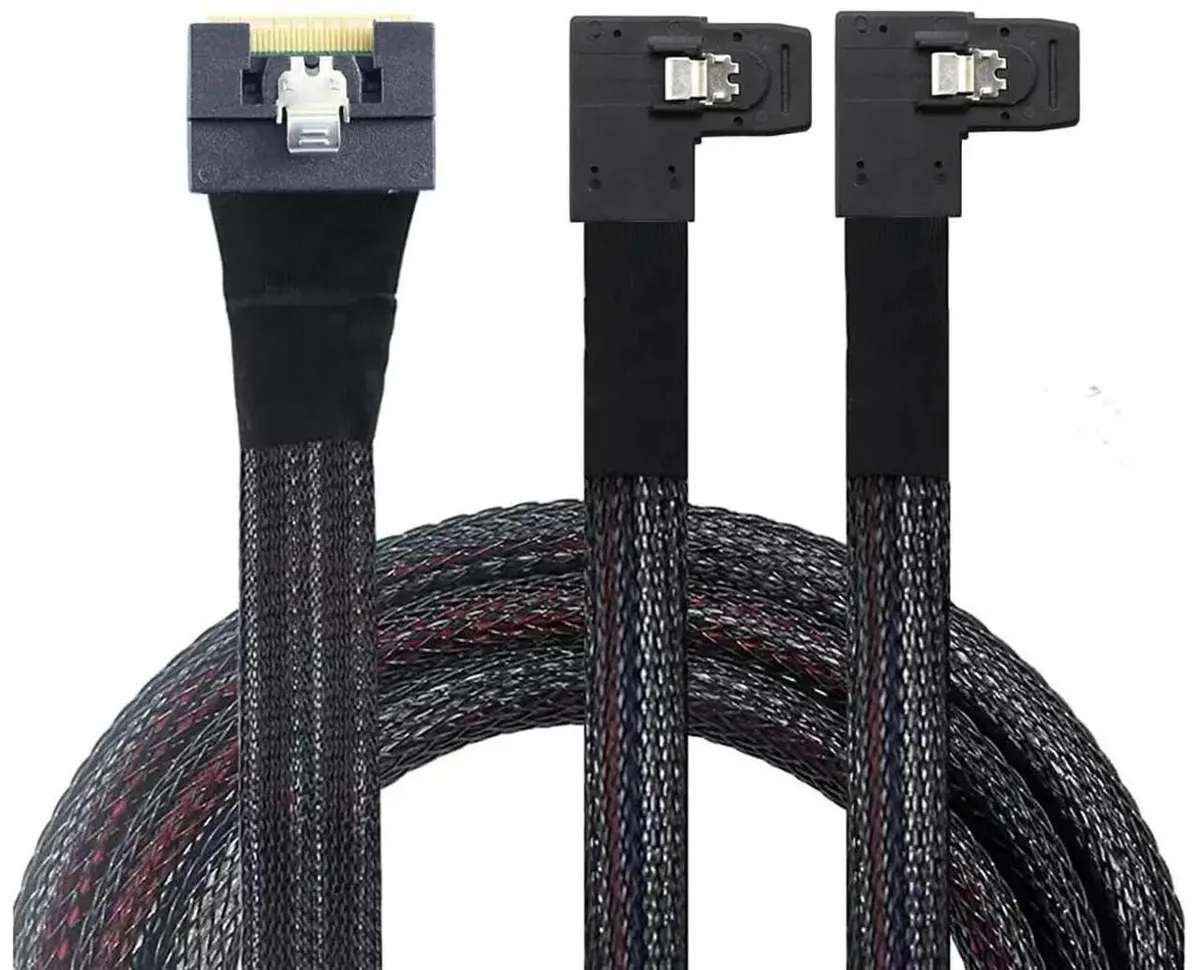 SMUGDESK SMUGDESK PCIe Slimline SAS SFF8654 8i to Dual SFF8087 RightAngle Cable 0.5M — product photo